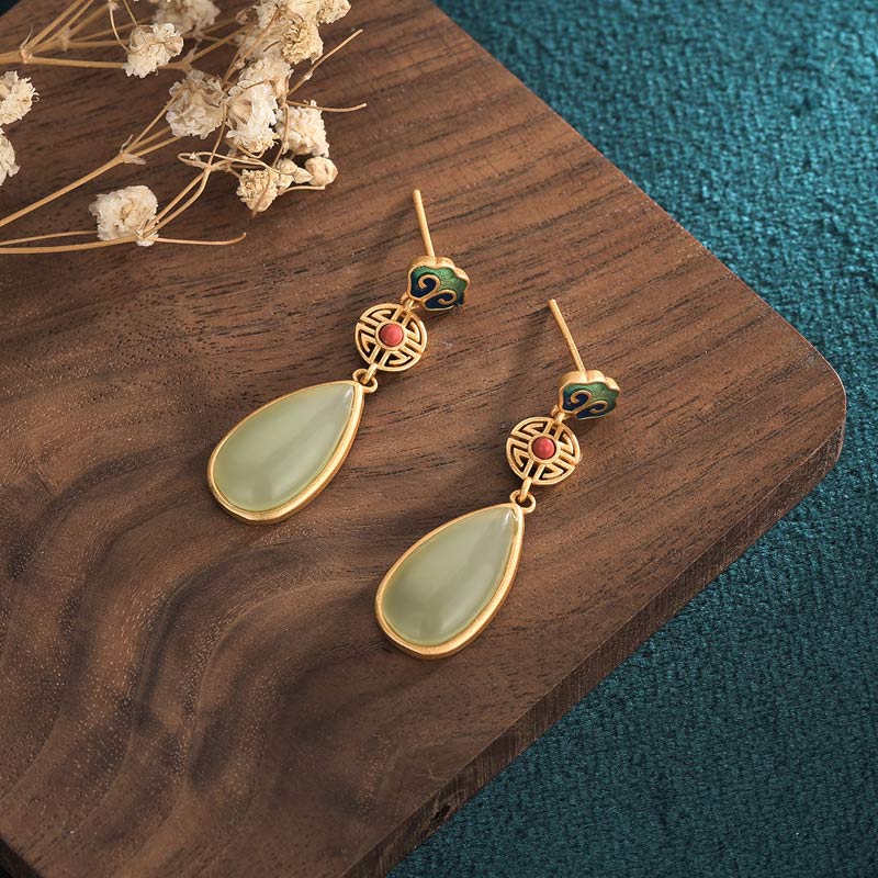 Nimara Ritual FengShui Jade Double Happiness Fortune Earrings