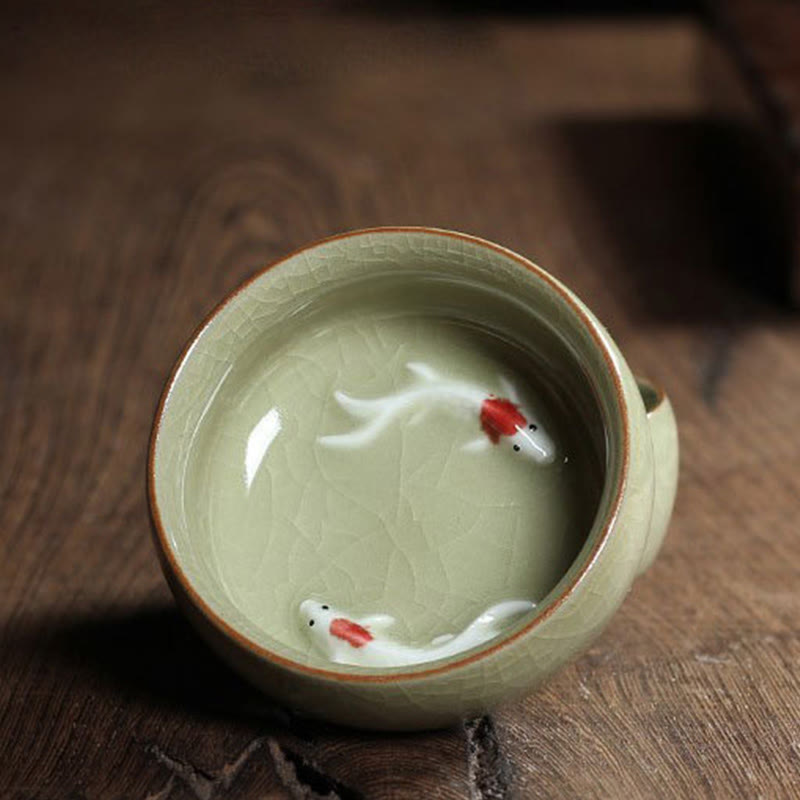 Nimara Ritual Colorful Koi Fish Ceramic Teacup Kung Fu Tea Cup Bowl