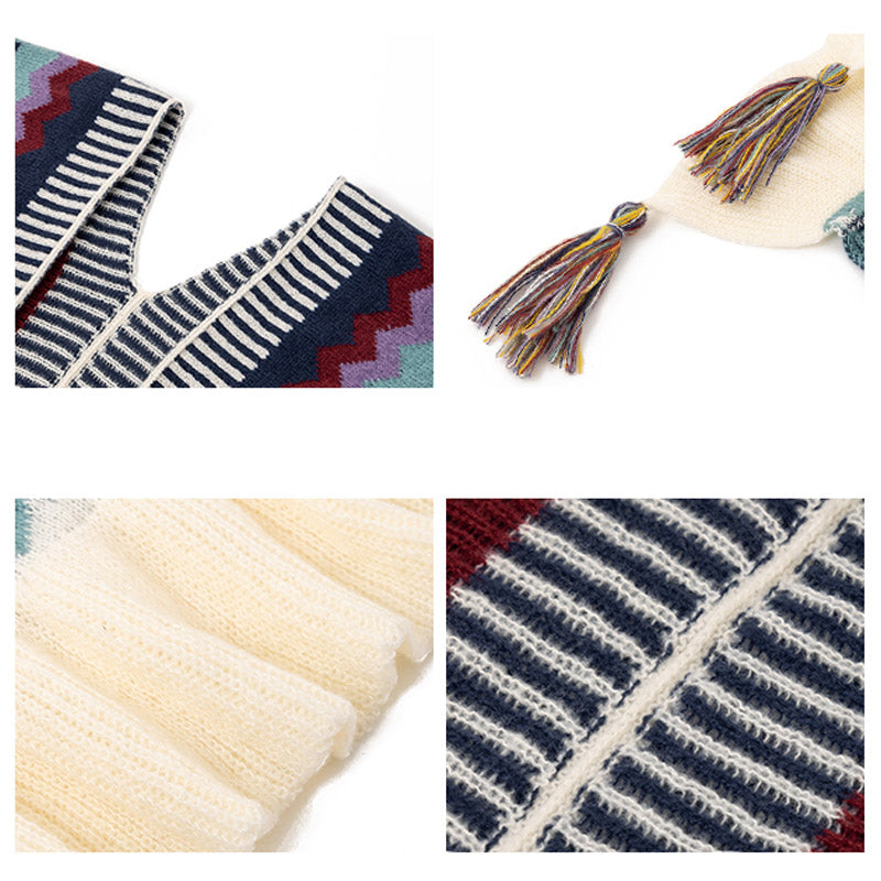 Nimara Ritual Tibetan Shawl Colorful Striped Wavy Line Tassels Winter Cozy Travel Scarf Wrap