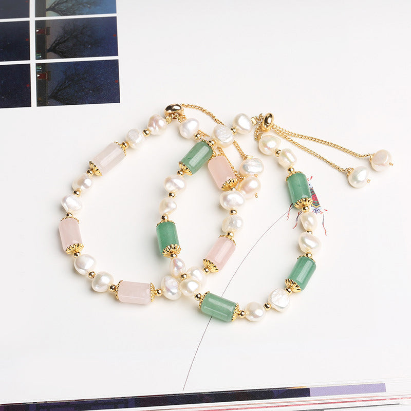 Nimara Ritual Green Aventurine Pearl Pink Crystal Bead Luck Bracelet