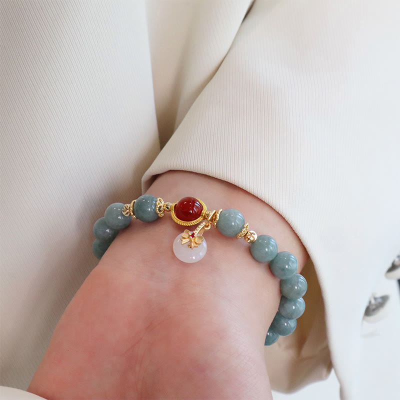 Nimara Ritual Natural Jade Red Agate Pearl Bow Tie Luck Bracelet
