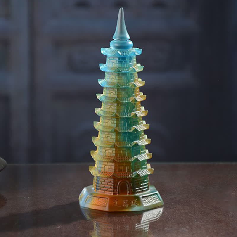 Nimara Ritual Feng Shui Wenchang Tower Handmade Liuli Crystal Pagoda Art Piece Luck Home Office Decoration