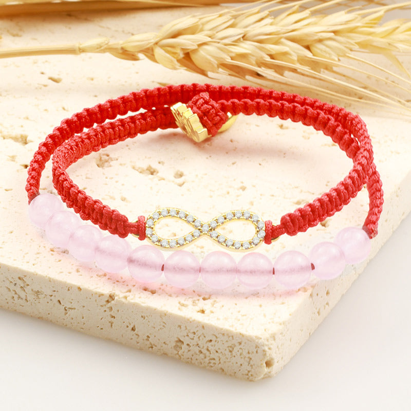 Nimara Ritual Tibetan Handmade Lotus Pink Crystal Soothing Red String Bracelet