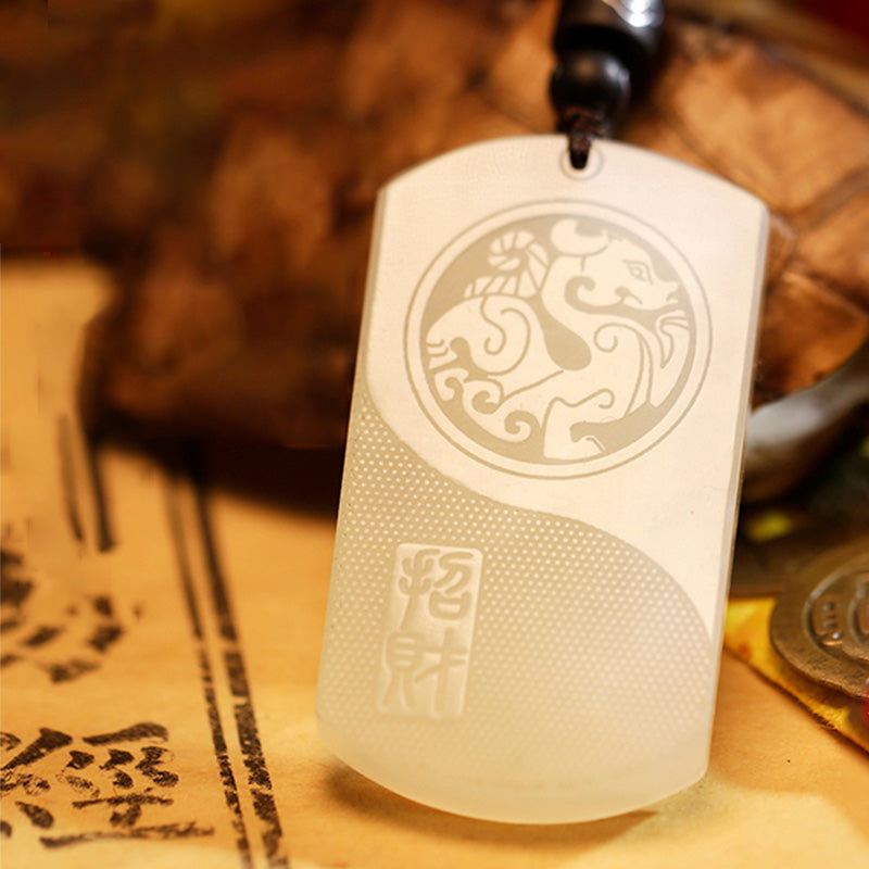Nimara Ritual White Jade PiXiu Yin Yang Luck Protection Necklace Pendant