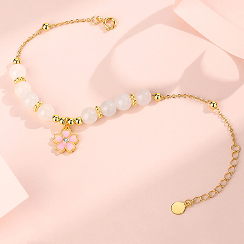 Nimara Ritual 925 Sterling Silver Hetian White Jade Cherry Blossom Protection Bracelet