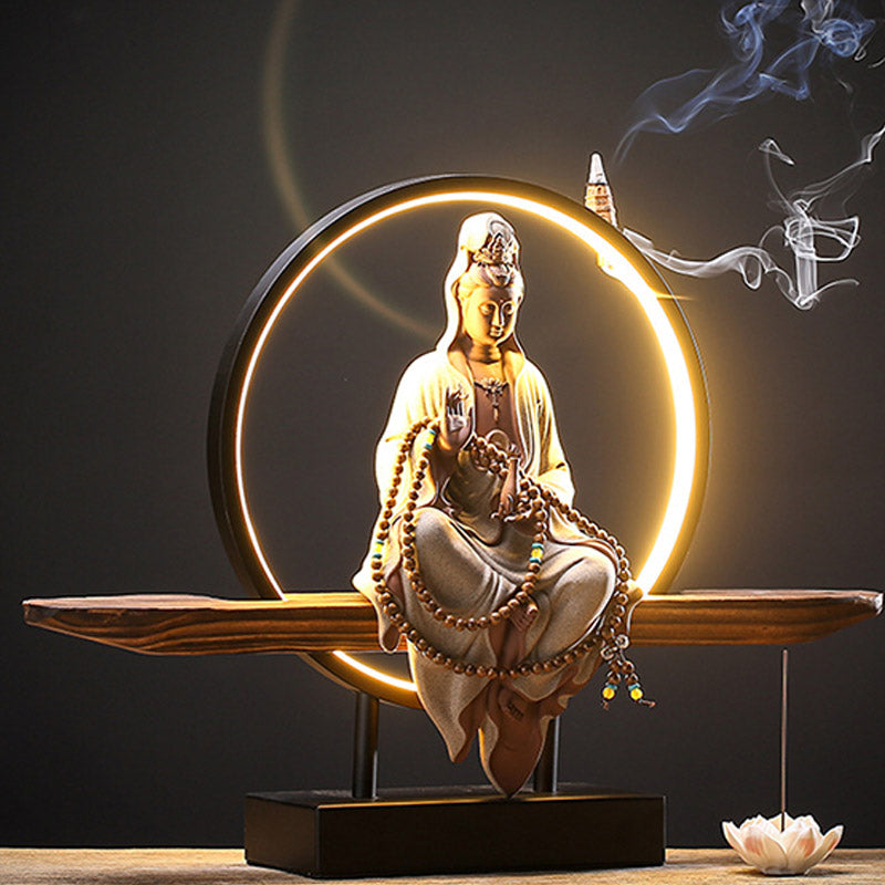 Nimara Ritual Buddha Avalokitesvara Ceramic Lotus Relaxation Incense Burner Decoration