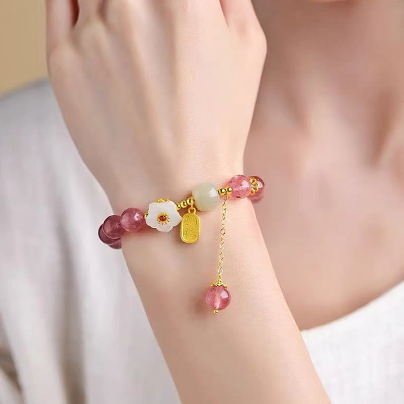 Nimara Ritual Strawberry Quartz Fu Character Pink Crystal Healing Bracelet