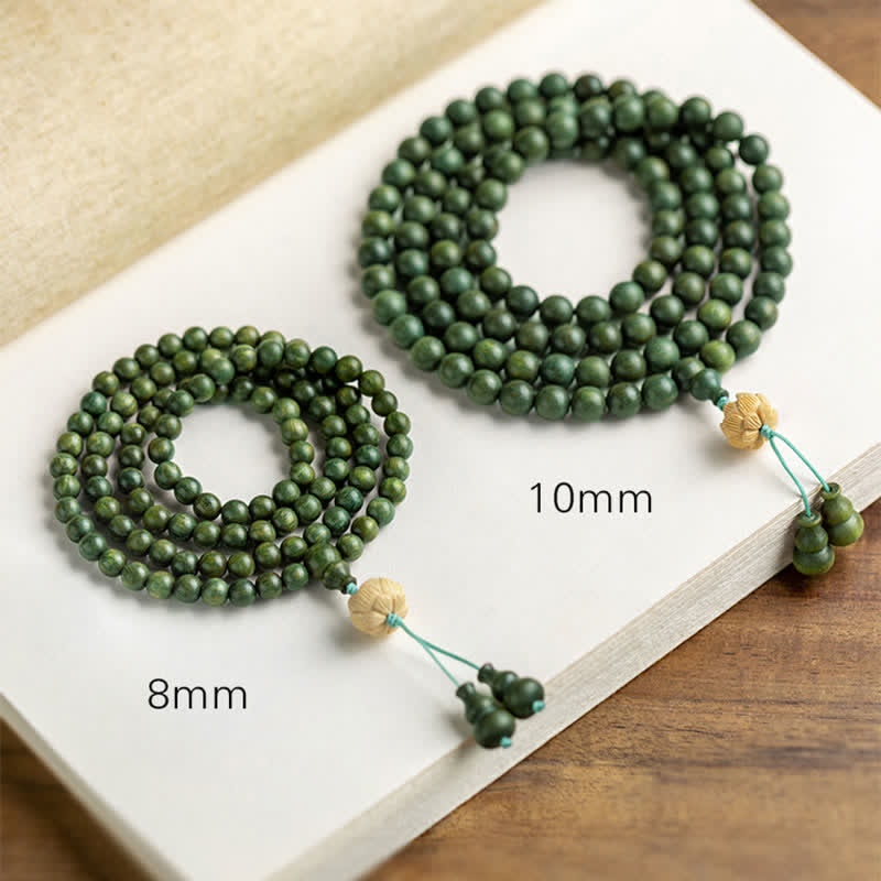 Nimara Ritual 108 Mala Beads Green Sandalwood Boxwood Lotus Positive Bracelet