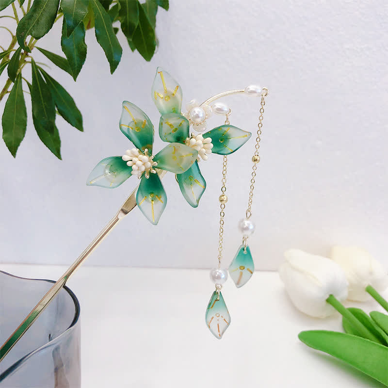 Nimara Ritual Flower Leaf Pearl Peace Tassel Hairpin