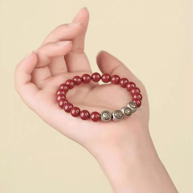 Nimara Ritual 925 Sterling Silver Natural Cinnabar Four Beasts Blessing Bracelet