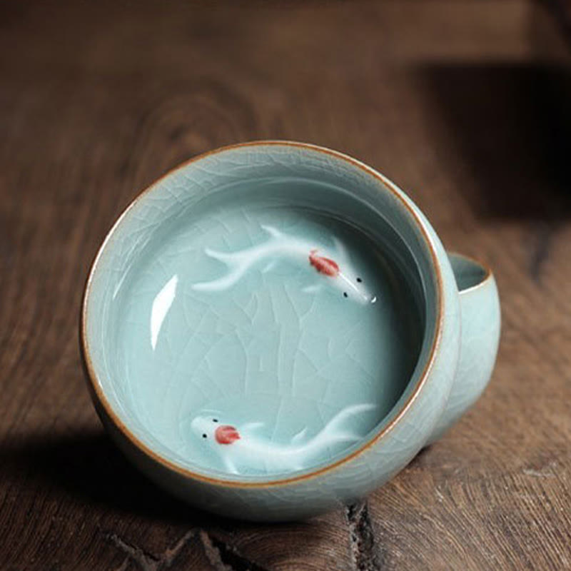 Nimara Ritual Colorful Koi Fish Ceramic Teacup Kung Fu Tea Cup Bowl