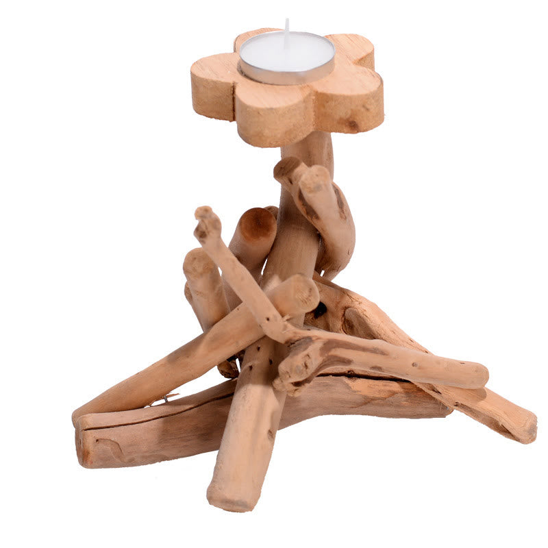 Nimara Ritual Flower Pattern Wood Candlestick Home Candle Holder Decoration
