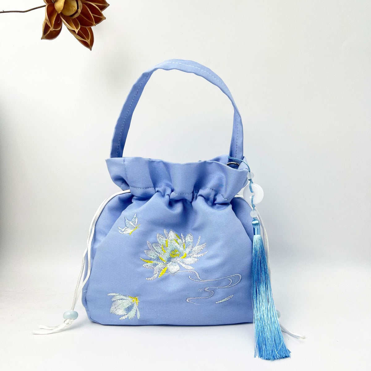 Nimara Ritual Embroidered Lotus Koi Fish Crane Camellia Cotton Linen Tote Crossbody Bag Shoulder Bag Handbag