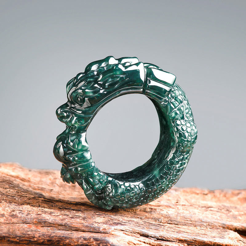 Nimara Ritual Natural Cyan Jade Dragon Carved Success Ring