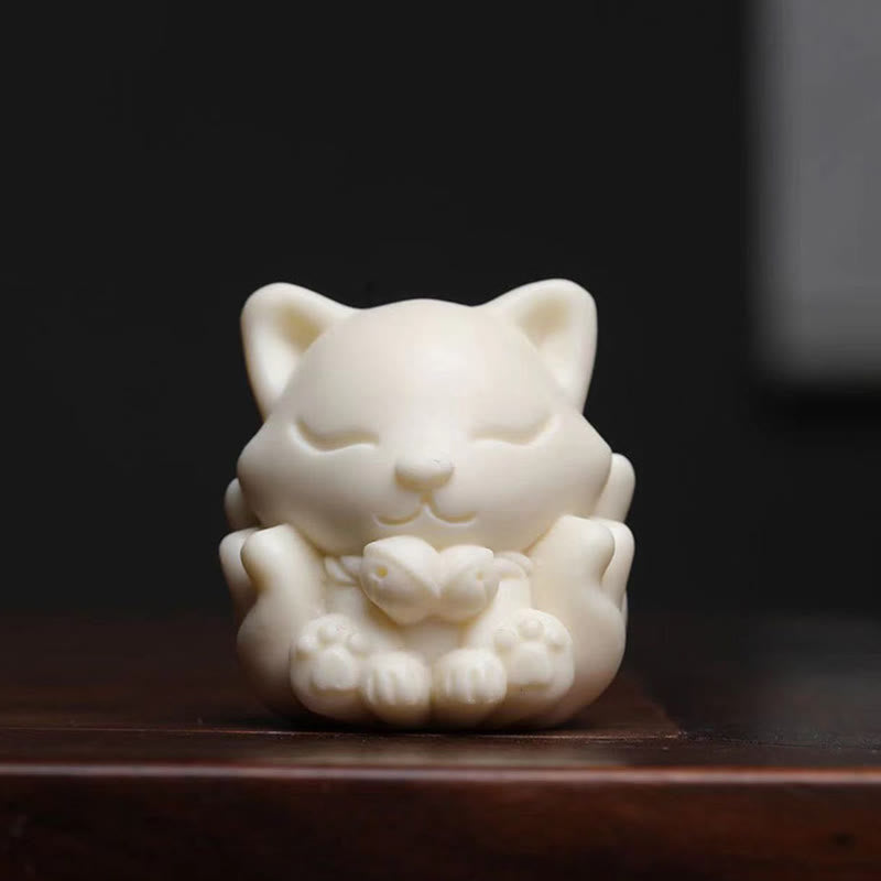 Nimara Ritual Mini Nine Tailed Fox Ivory Fruit Sandalwood Green Sandalwood Blessing Decoration