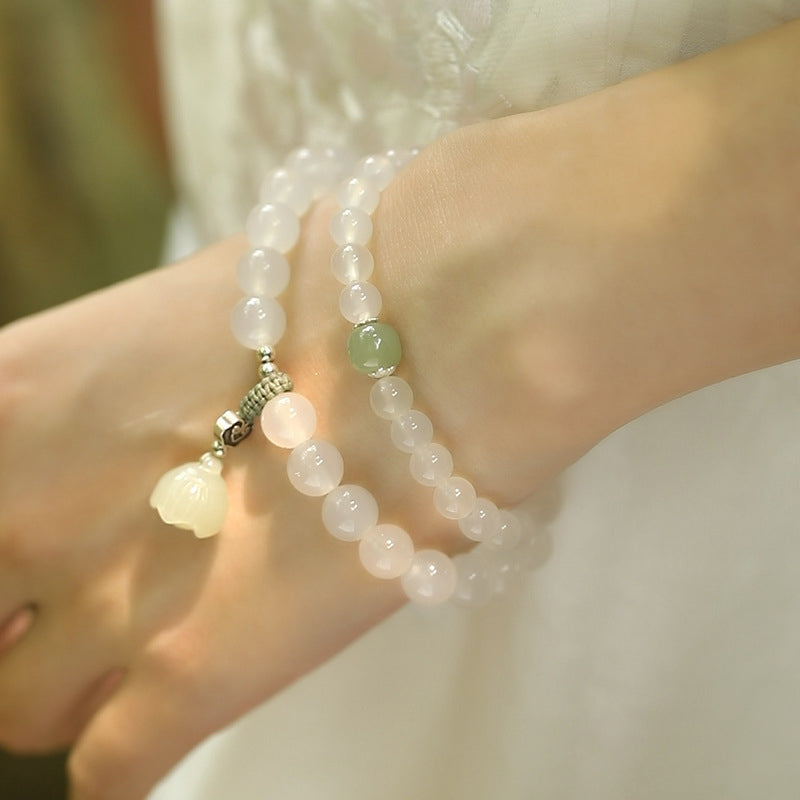Nimara Ritual White Agate Jade Lotus Protection Bracelet