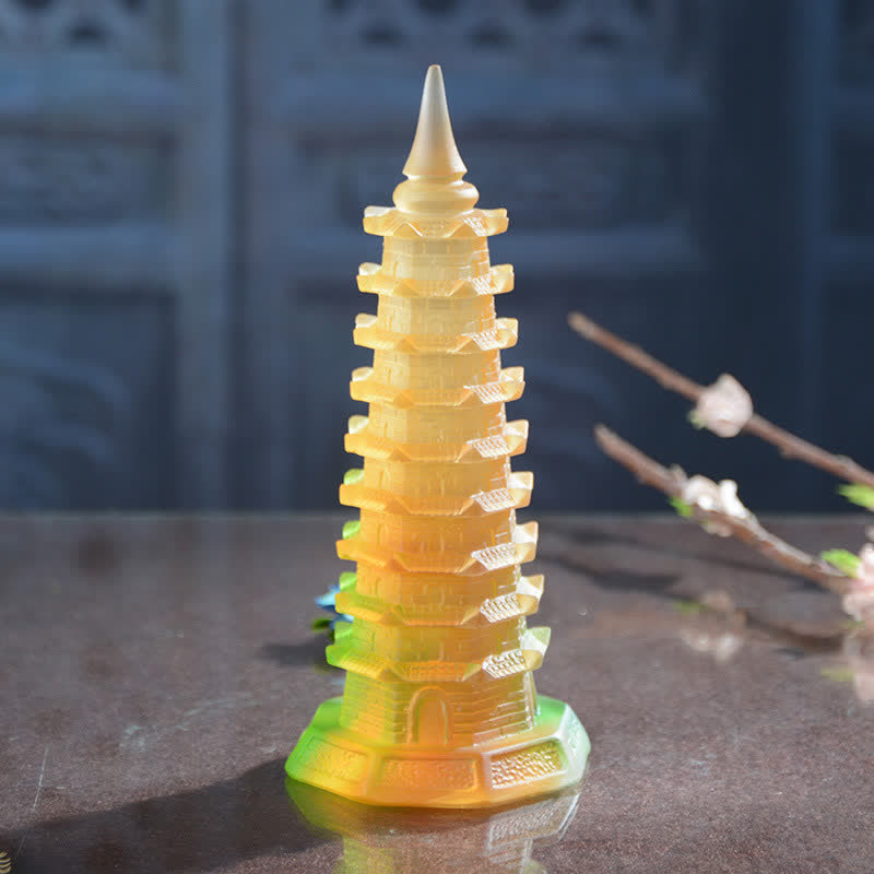 Nimara Ritual Feng Shui Wenchang Tower Handmade Liuli Crystal Pagoda Art Piece Luck Home Office Decoration