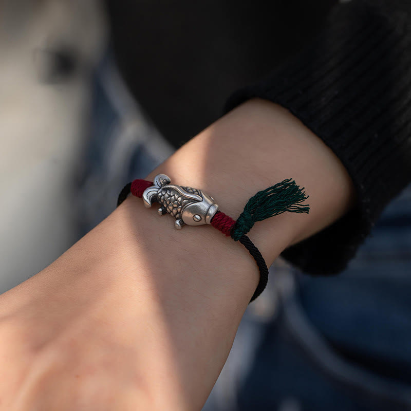 Nimara Ritual 925 Sterling Silver Luck Koi Fish Braided Bracelet