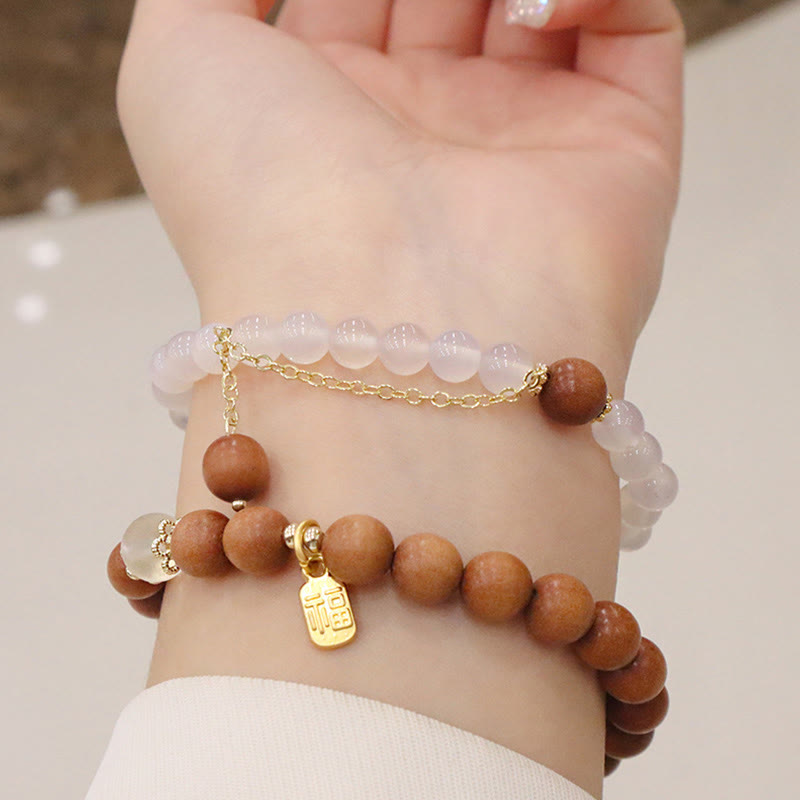 Nimara Ritual Sandalwood Cat's Eye Fu Character Charm Protection Bracelet