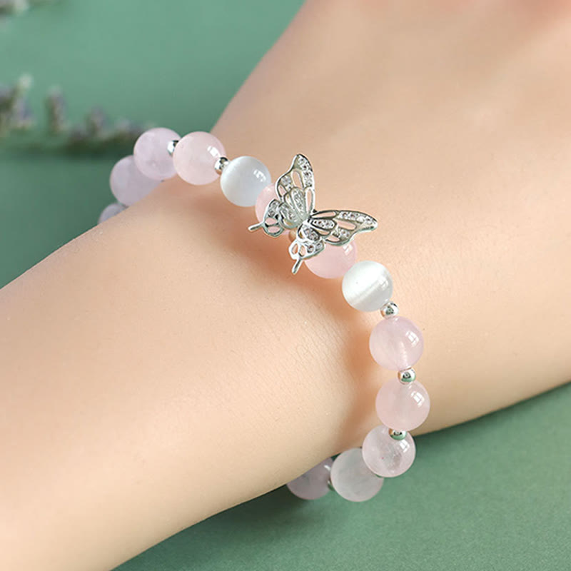 Nimara Ritual Blue Chalcedony Pink Crystal Purple Chalcedony Butterfly Energy Bracelet