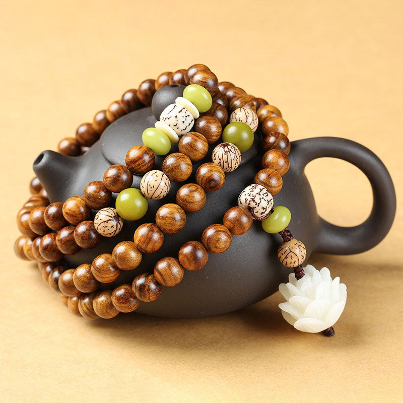 Nimara Ritual Tibetan Rosewood Lotus Mala Protection Calm Necklace Bracelet