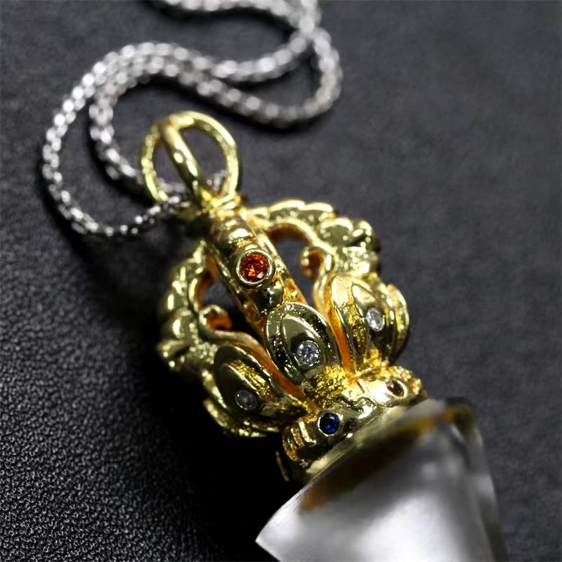 Nimara Ritual Tibetan Dorje Vajra 4 Prong Lotus Liuli Crystal Strength Necklace Pendant