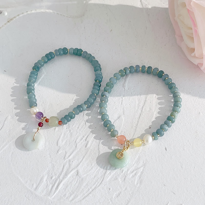 Nimara Ritual Natural Hetian Jade Pearl Peace Buckle Fu Character Gourd Money Bag Strawberry Quartz PiXiu Luck Bracelet