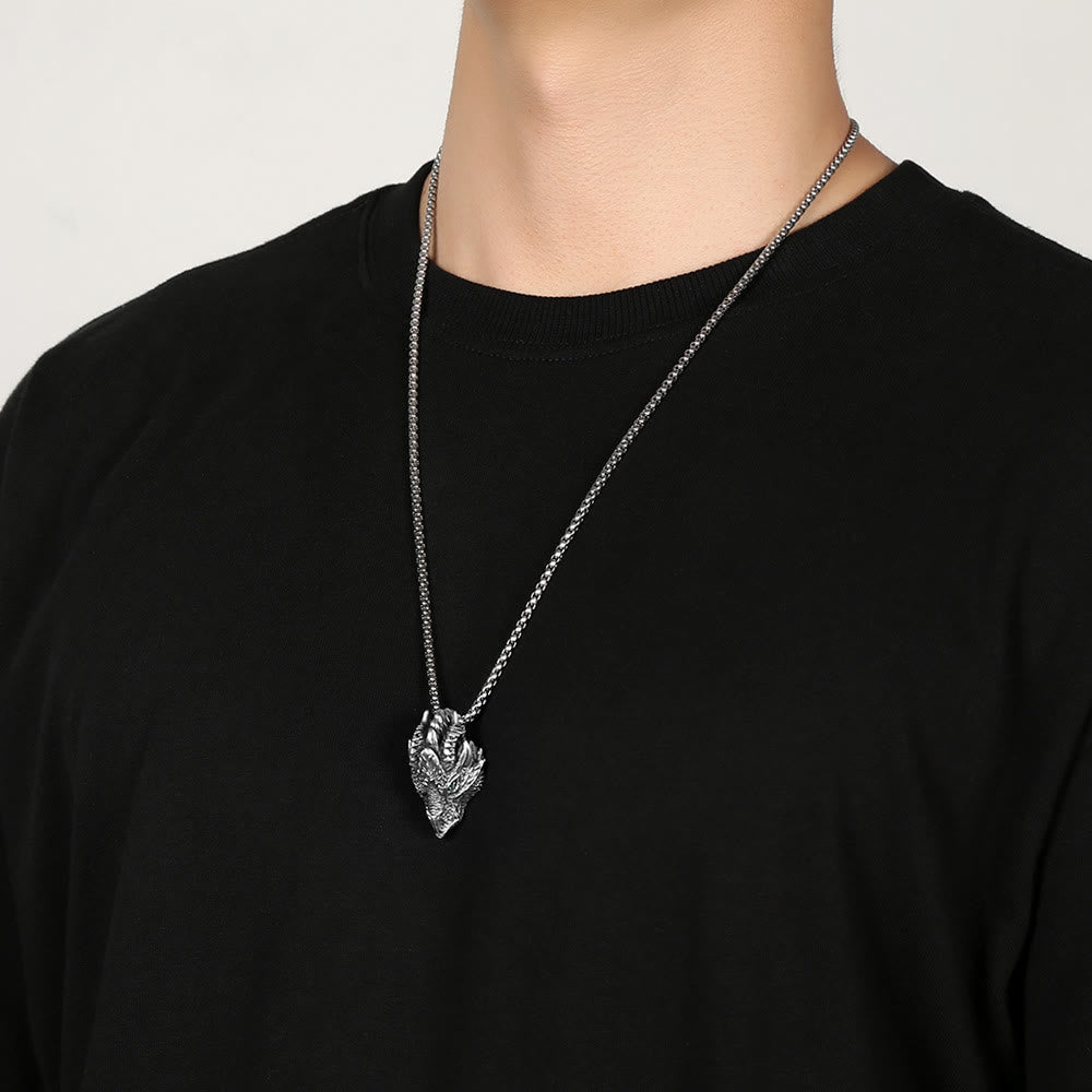 Nimara Ritual Pure Tin Dragon Head Luck Protection Metal Necklace Pendant