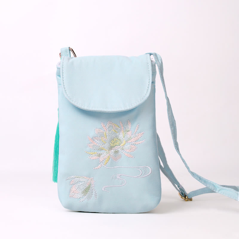 Nimara Ritual Small Embroidered Flowers Crossbody Bag Shoulder Bag Double Layer Cellphone Bag