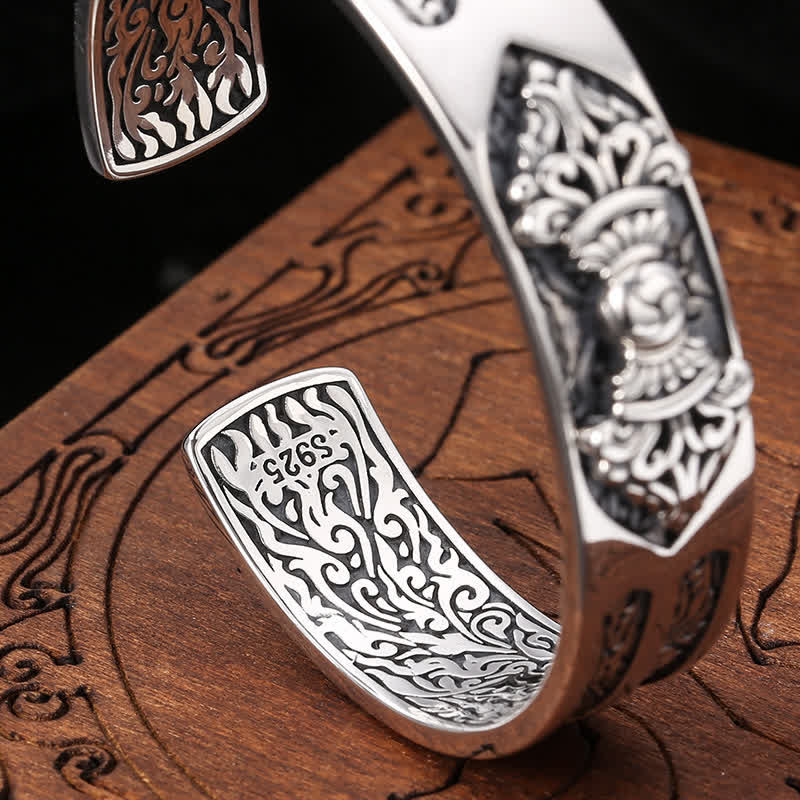Nimara Ritual 925 Sterling Silver Vajra Dorje Engraved Spiritual Power Bracelet Bangle