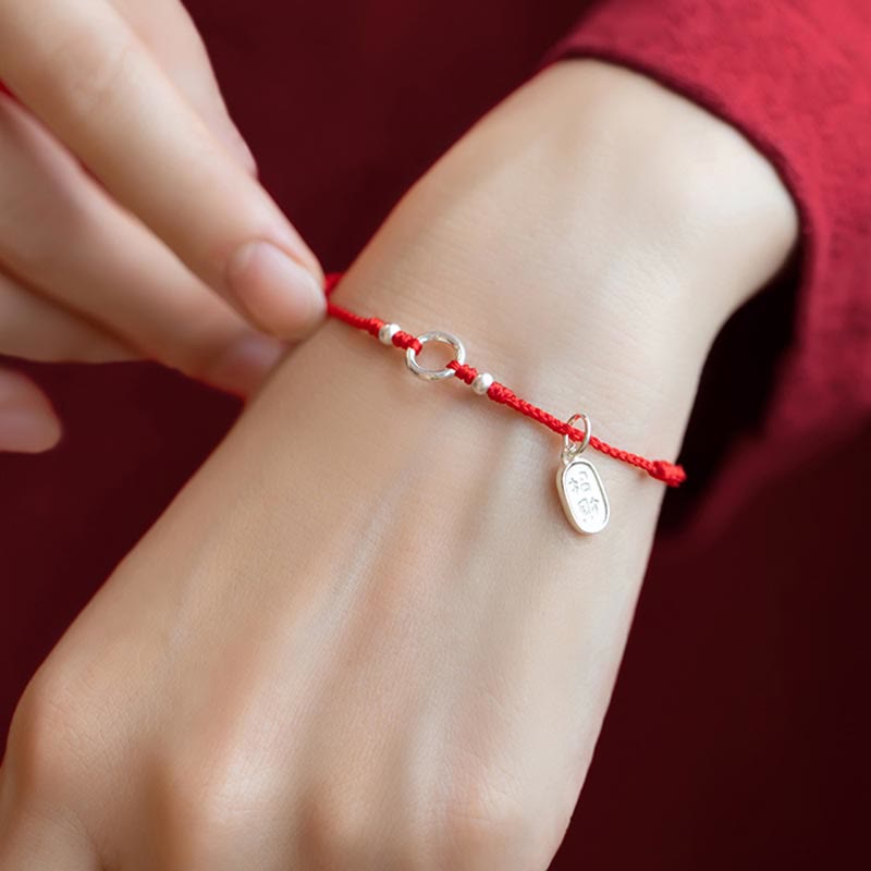 Nimara Ritual 925 Sterling Silver Lucky Fortune Peace Joy Lotus Peace Buckle Red String Bracelet