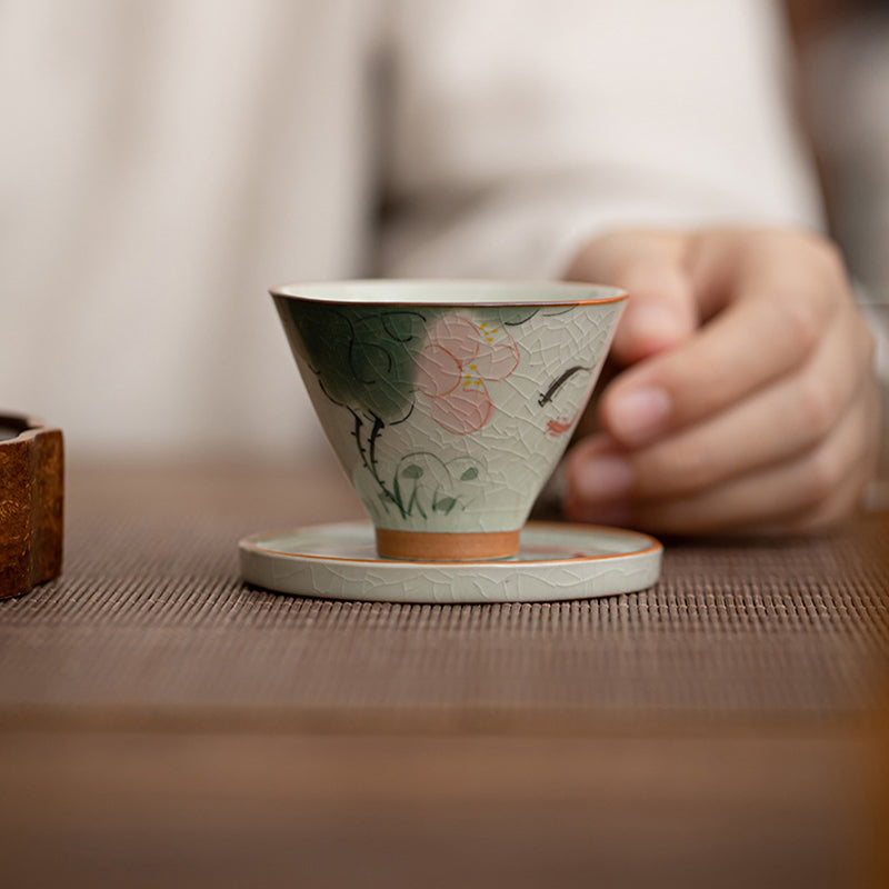 Nimara Ritual Persimmon Boat Koi Fish Lotus Ceramic Teacup Kung Fu Tea Cup 50ml