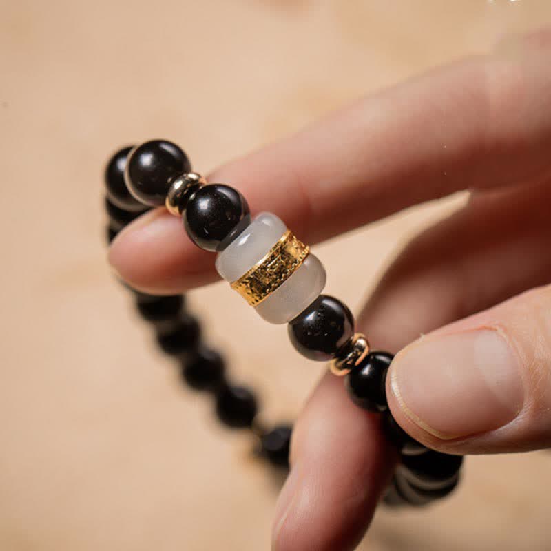 Nimara Ritual Black Obsidian Jade Om Mani Padme Hum Strength Couple Magnetic Bracelet