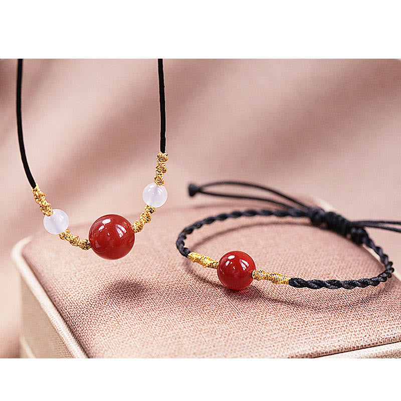Nimara Ritual Natural Red Agate Chalcedony Self-acceptance Confidence String Bead Bracelet Necklace Pendant