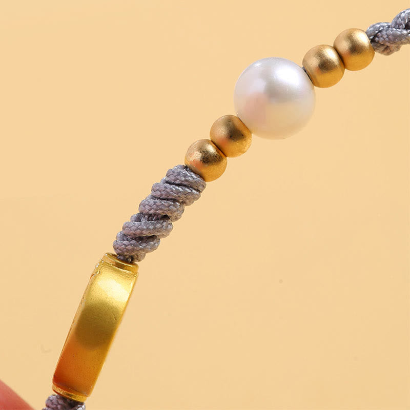 Nimara Ritual Copper Coin Fortune Tree Pearl Luck Blue Rope Braided Bracelet