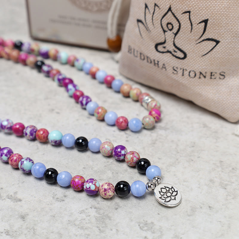 Nimara Ritual Natural Purple Miano Real Stone Lotus Mala