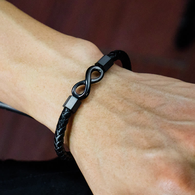Nimara Ritual Endless Knot Titanium Steel Infinity Leather Weave Balance Bracelet
