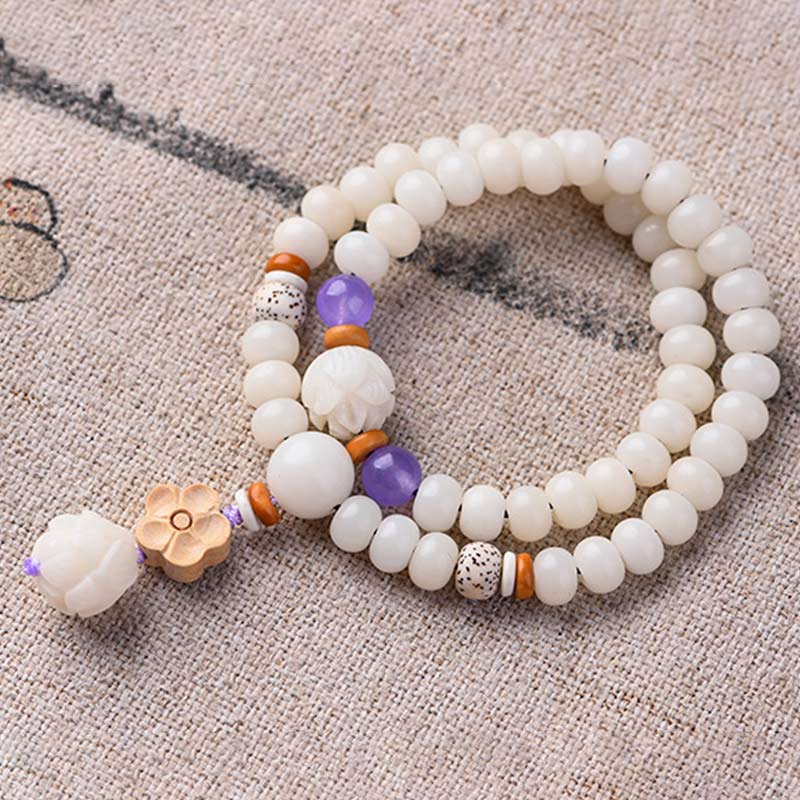 Nimara Ritual Tibetan White Jade Bodhi Lotus Blessing Bracelet