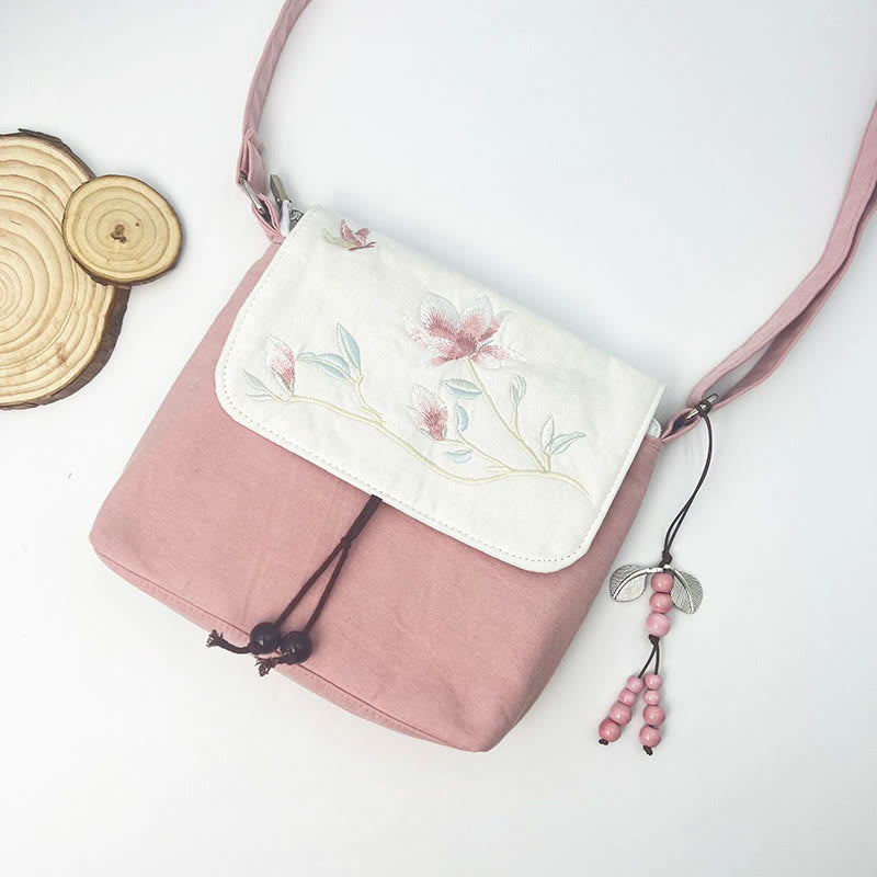 Nimara Ritual Embroidered Camellia Epiphyllum Gardenia Sakura Flowers Crossbody Bag Shoulder Bag Cellphone Bag