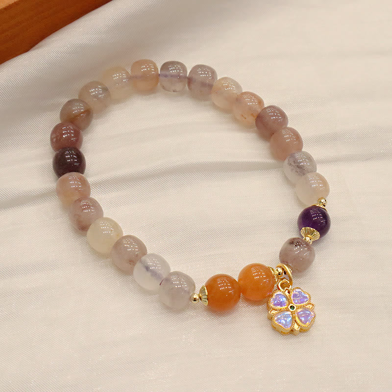 Nimara Ritual Natural Purple Golden Silk Jade Violet Flower Bead Charm Wealth Bracelet