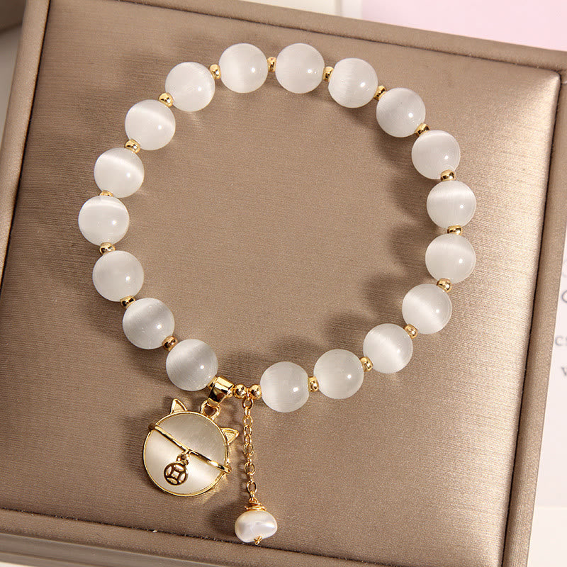 Nimara Ritual Cat's Eye Lovely Cat Pattern Pearl Love Charm Bracelet