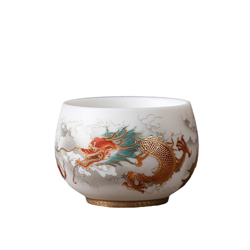 Nimara Ritual Phoenix Dragon Lotus Deer Ancient Building Koi Fish Ceramic Teacup Kung Fu Tea Cups