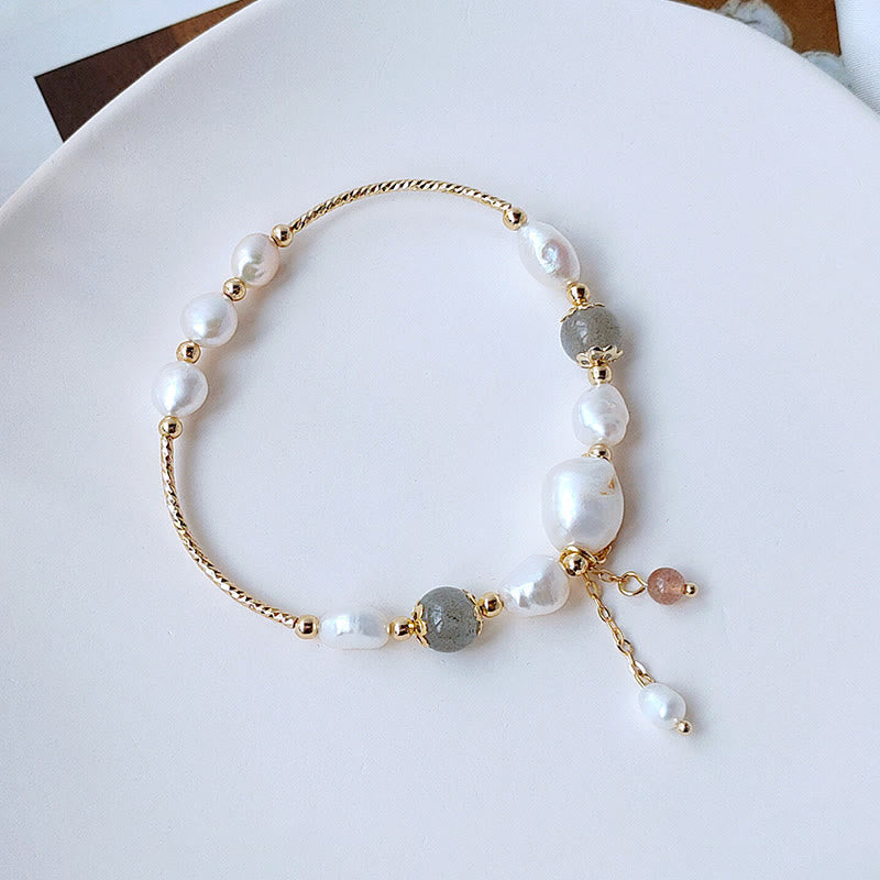 Nimara Ritual Pearl Moonstone Strawberry Quartz Bead Optimism Bracelet