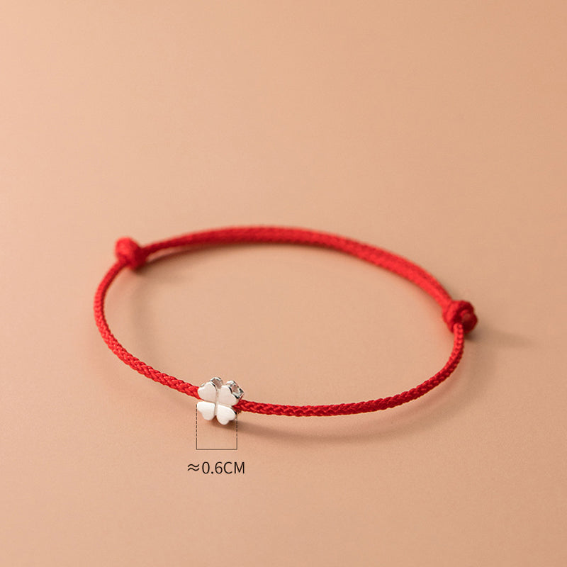 Nimara Ritual 925 Sterling Silver Four Leaf Clover Red Rope Bracelet