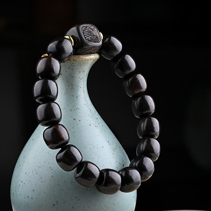 Nimara Ritual Tibetan Ebony Wood Barrel Beads Lucky And Treasure Balance Bracelet