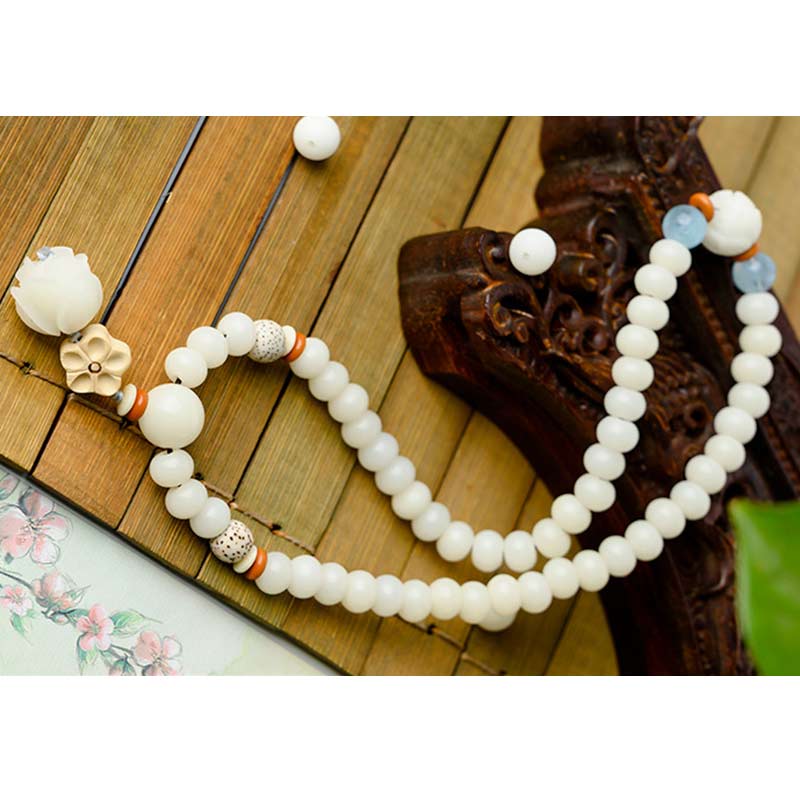 Nimara Ritual Tibetan White Jade Bodhi Lotus Blessing Bracelet