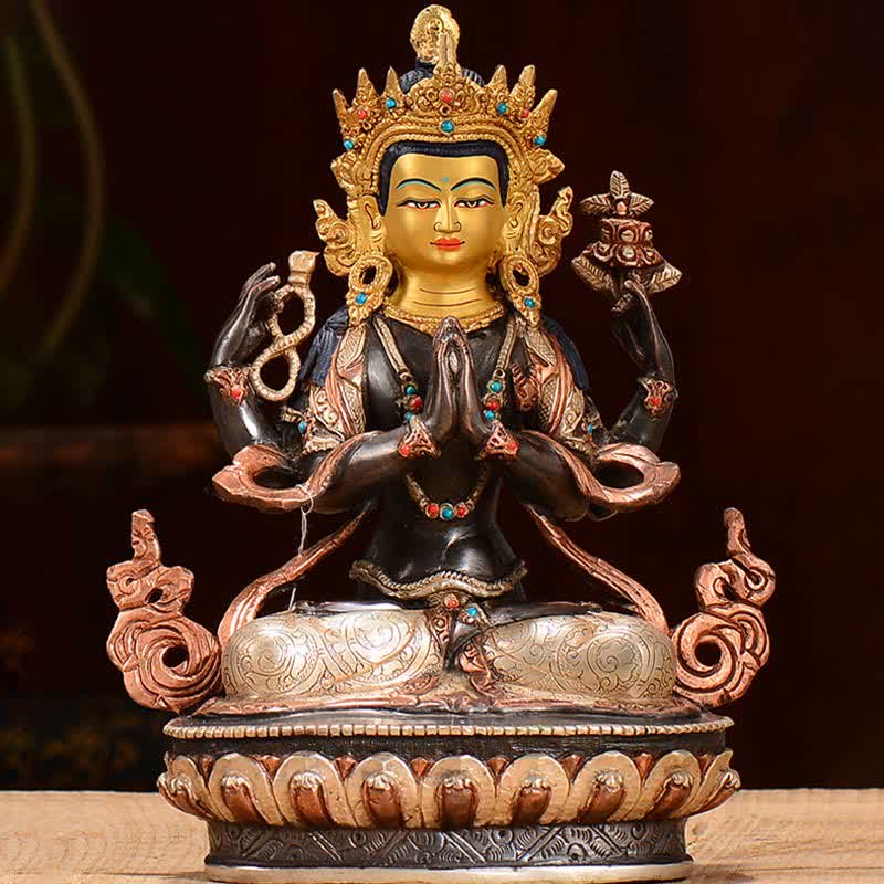 Nimara Ritual Bodhisattva Chenrezig Four-armed Avalokitesvara Protection Copper Statue Decoration