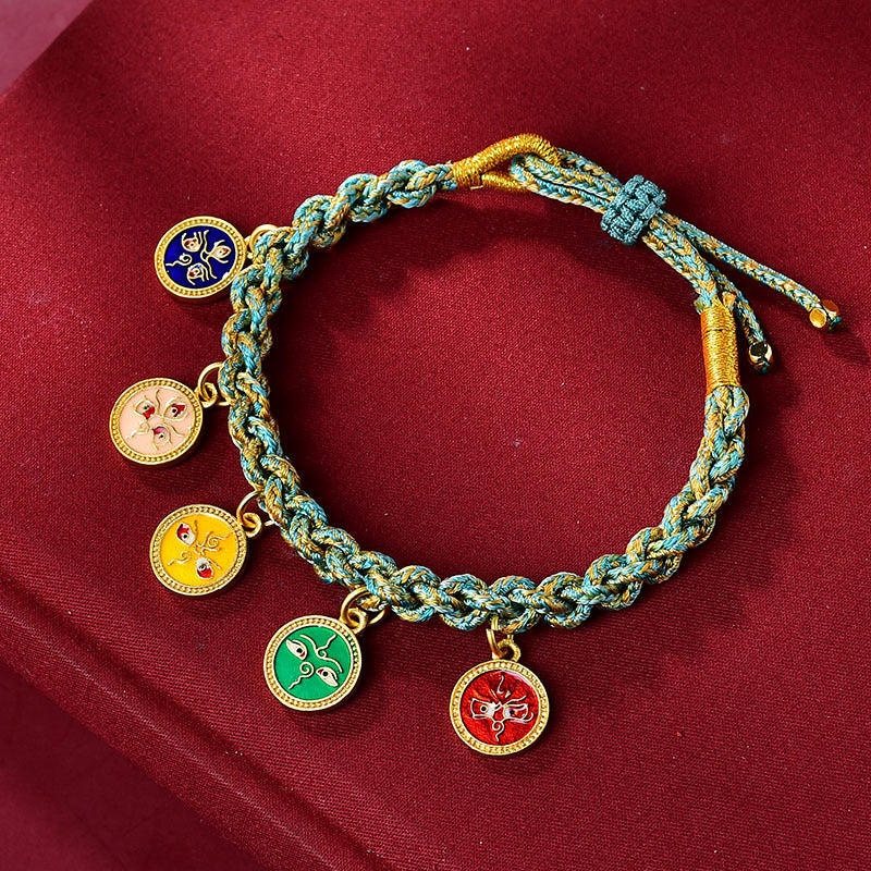 Nimara Ritual Handmade Tibetan Multicolored Rope Five God Of Wealth Luck Braid Bracelet