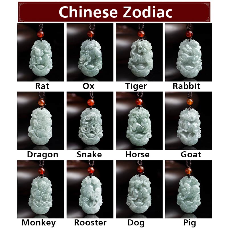 Nimara Ritual Natural Jade 12 Chinese Zodiac Sucess Pendant Necklace