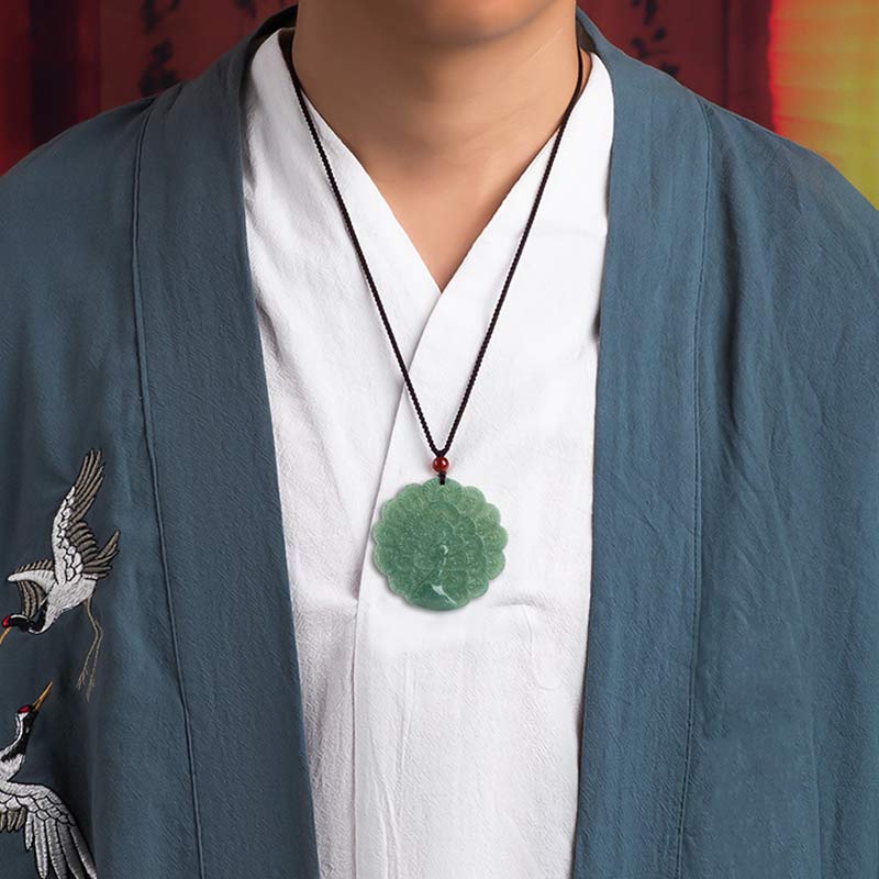 Nimara Ritual Natural Jade Peacock Luck Prosperity Necklace Pendant